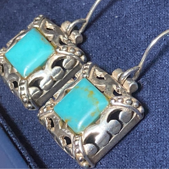 Genuine Turquoise Earrings Set in Sterling Silver - Picture 3 of 5